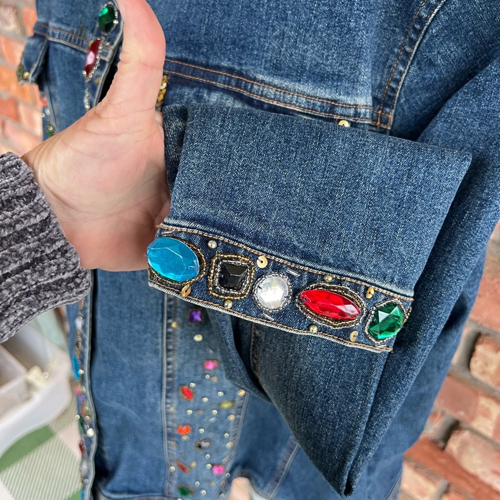 Berek 2 by Takako Sakon Art to Wear Denim Jacket w Jewels rhinestones & Sequins - Picture 5 of 9